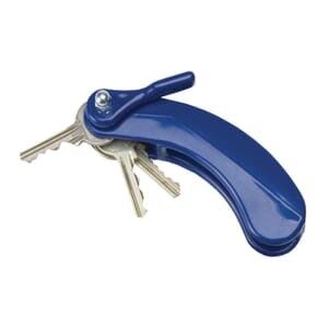 a blue key turner with 3 keys attached