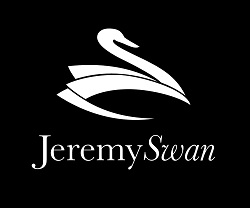 Logo for Jeremy Swan Estate Agents - a black background with a image of a white swan