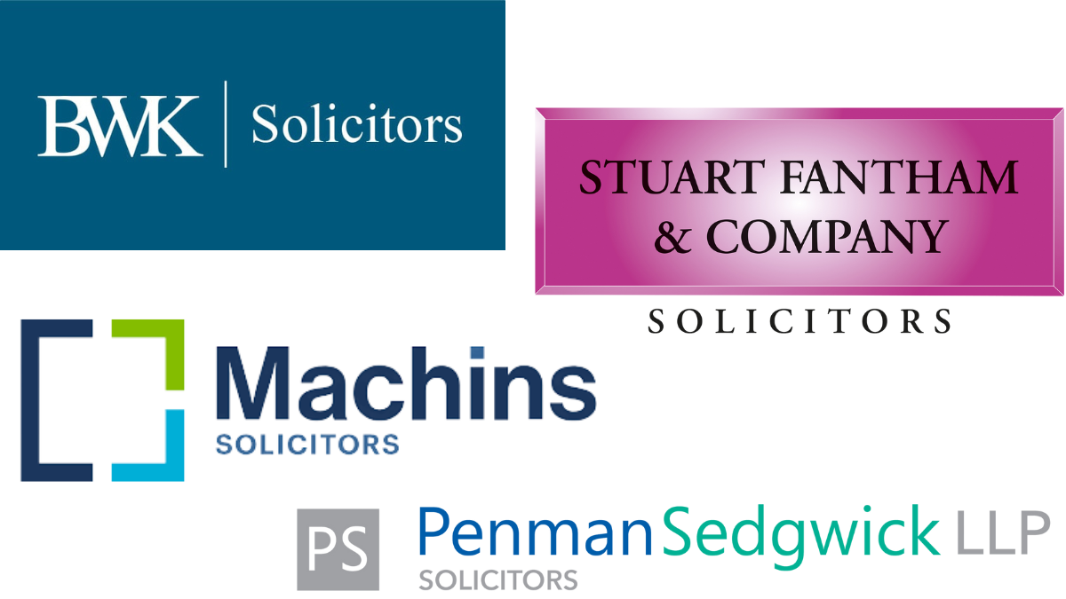 Graphic displaying the logos for four solicitor firms - BWK, Stuart Fantham and Company, Machins and Penman Sedgwick.