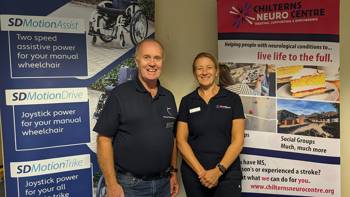  Jeff Adams, Mobility Specialist at Steering Developments, with Wendy Valentine, Occupational Therapist at the Chilterns Neuro Centre.